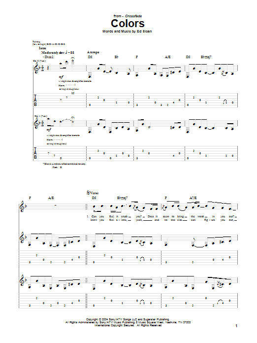 Crossfade Colors Sheet Music Notes & Chords for Guitar Tab - Download or Print PDF