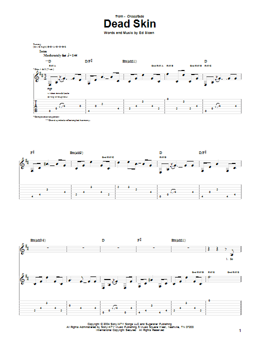 Crossfade Dead Skin Sheet Music Notes & Chords for Guitar Tab - Download or Print PDF