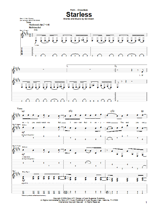 Crossfade Starless Sheet Music Notes & Chords for Guitar Tab - Download or Print PDF