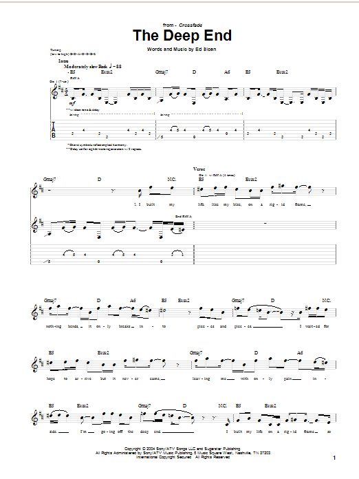 Crossfade The Deep End Sheet Music Notes & Chords for Guitar Tab - Download or Print PDF