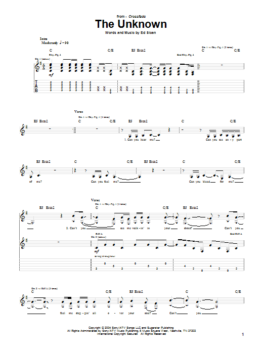 Crossfade The Unknown Sheet Music Notes & Chords for Guitar Tab - Download or Print PDF