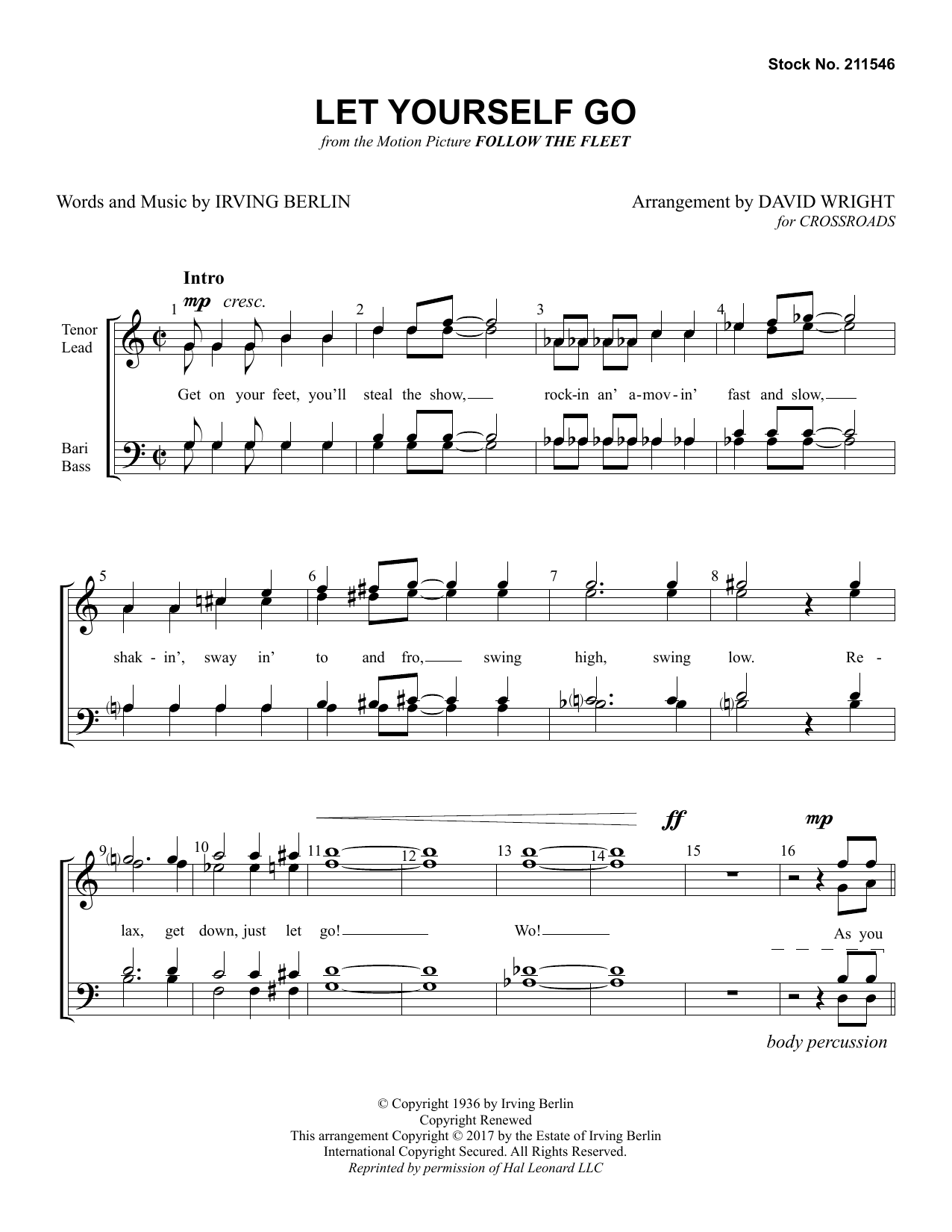 Crossroads Let Yourself Go (arr. David Wright) Sheet Music Notes & Chords for TTBB Choir - Download or Print PDF