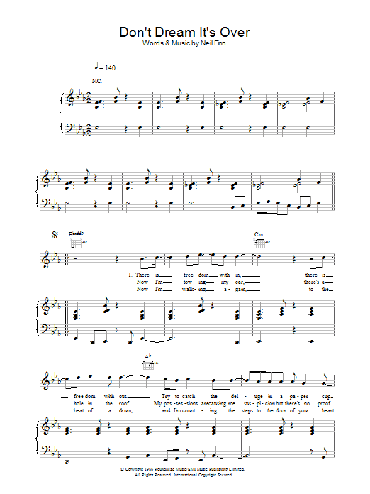 Crowded House Don't Dream It's Over Sheet Music Notes & Chords for Guitar Lead Sheet - Download or Print PDF