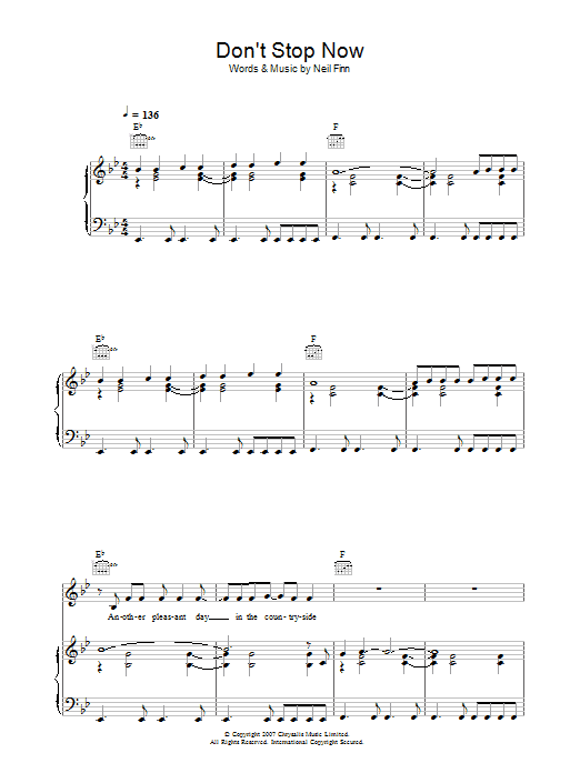 Crowded House Don't Stop Now Sheet Music Notes & Chords for Piano, Vocal & Guitar - Download or Print PDF