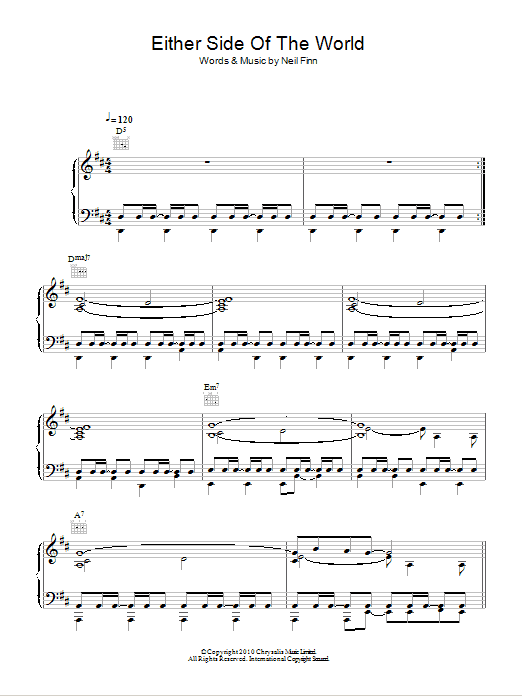 Crowded House Either Side Of The World Sheet Music Notes & Chords for Piano, Vocal & Guitar (Right-Hand Melody) - Download or Print PDF