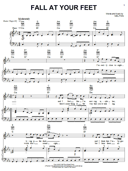 Crowded House Fall At Your Feet Sheet Music Notes & Chords for Piano, Vocal & Guitar (Right-Hand Melody) - Download or Print PDF