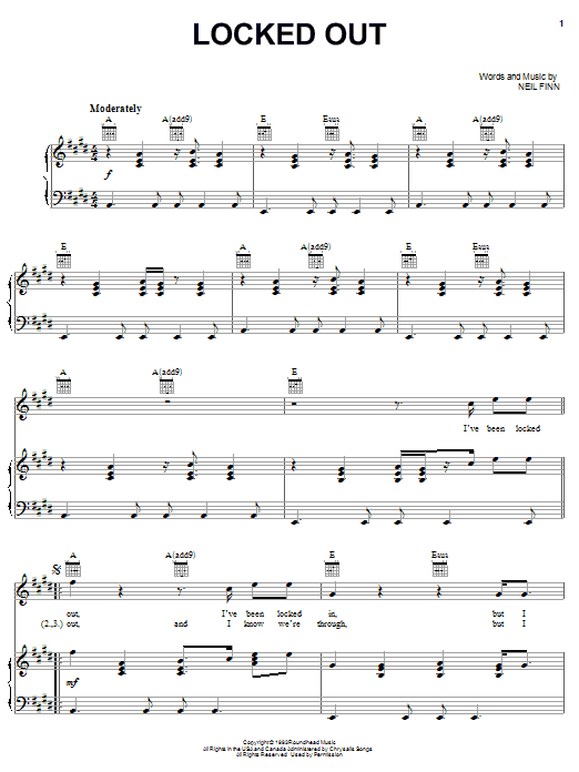 Crowded House Locked Out Sheet Music Notes & Chords for Lyrics & Chords - Download or Print PDF