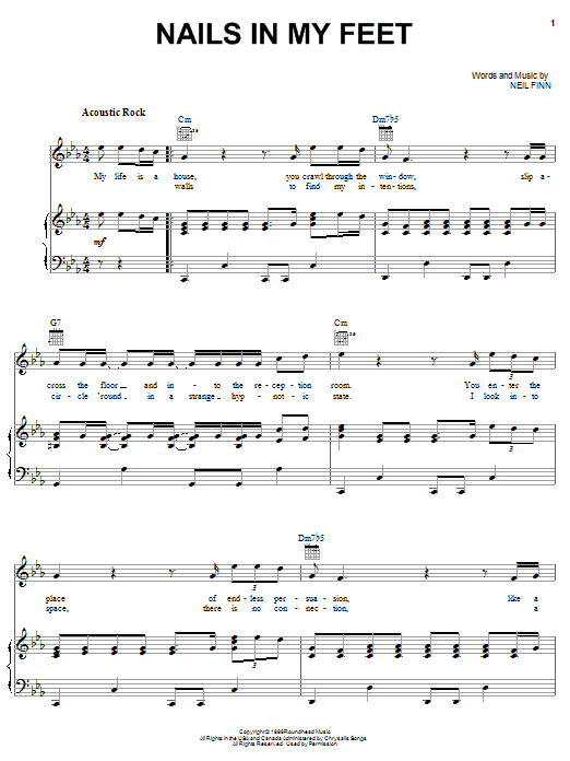 Crowded House Nails In My Feet Sheet Music Notes & Chords for Piano, Vocal & Guitar (Right-Hand Melody) - Download or Print PDF