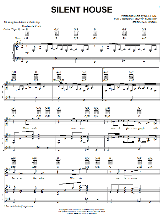 Crowded House Silent House Sheet Music Notes & Chords for Piano, Vocal & Guitar (Right-Hand Melody) - Download or Print PDF