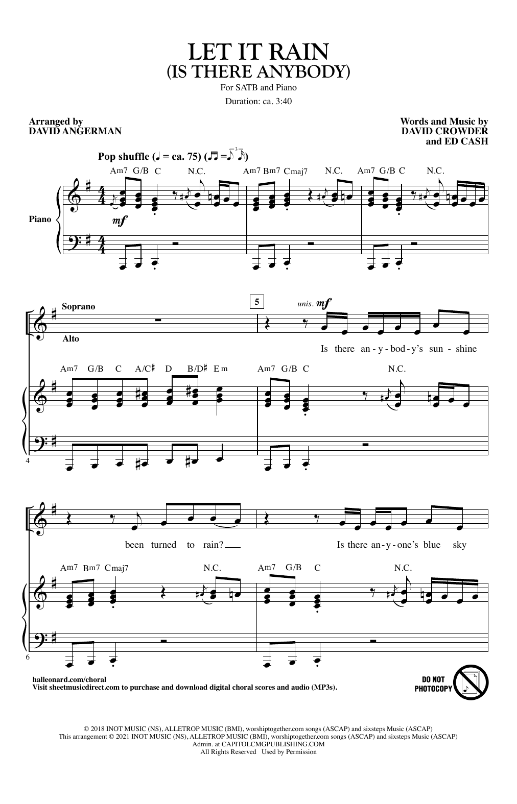 Crowder & Mandisa Let It Rain (Is There Anybody) (arr. David Angerman) Sheet Music Notes & Chords for SATB Choir - Download or Print PDF