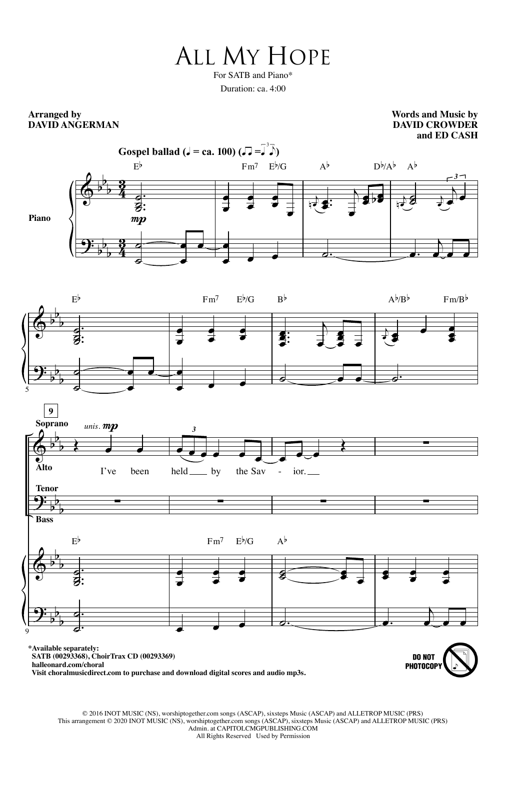 Crowder feat. Tauren Wells All My Hope (arr. David Angerman) Sheet Music Notes & Chords for SATB Choir - Download or Print PDF
