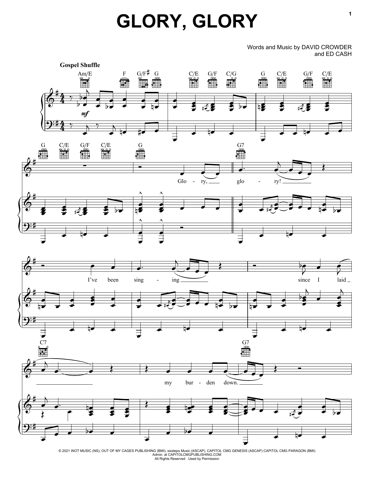 Crowder Glory Glory (God Is Able) Sheet Music Notes & Chords for Piano, Vocal & Guitar Chords (Right-Hand Melody) - Download or Print PDF