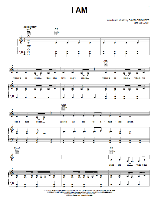 Crowder I Am Sheet Music Notes & Chords for Piano, Vocal & Guitar (Right-Hand Melody) - Download or Print PDF Crowder I Am Sheet Music Notes & Chords for Piano, Vocal & Guitar (Right-Hand Melody) - Download or Print PDF