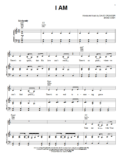 Crowder I Am Sheet Music Notes & Chords for Piano, Vocal & Guitar (Right-Hand Melody) - Download or Print PDF