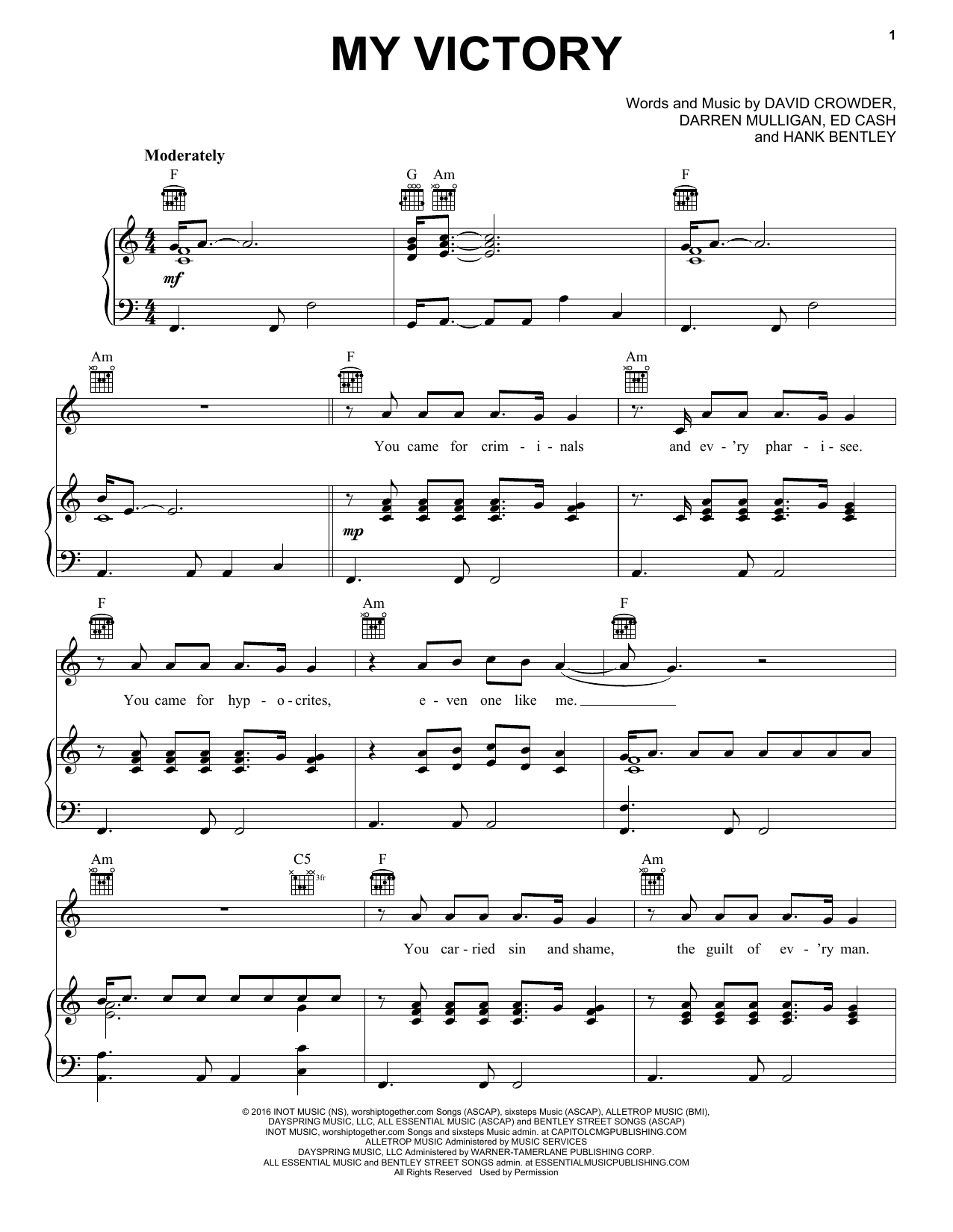 Crowder My Victory Sheet Music Notes & Chords for Piano, Vocal & Guitar (Right-Hand Melody) - Download or Print PDF