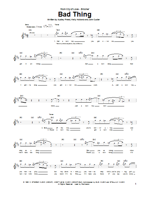 Cry Of Love Bad Thing Sheet Music Notes & Chords for Guitar Tab - Download or Print PDF