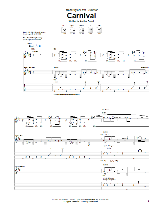 Cry Of Love Carnival Sheet Music Notes & Chords for Guitar Tab - Download or Print PDF