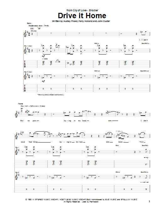 Cry Of Love Drive It Home Sheet Music Notes & Chords for Guitar Tab - Download or Print PDF