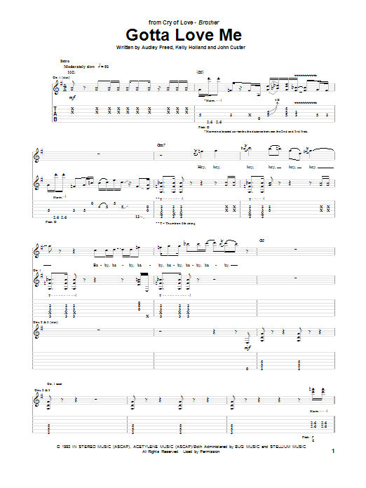 Cry Of Love Gotta Love Me Sheet Music Notes & Chords for Guitar Tab - Download or Print PDF