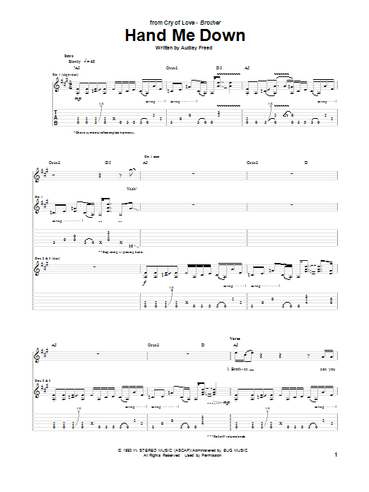 Cry Of Love Hand Me Down Sheet Music Notes & Chords for Guitar Tab - Download or Print PDF