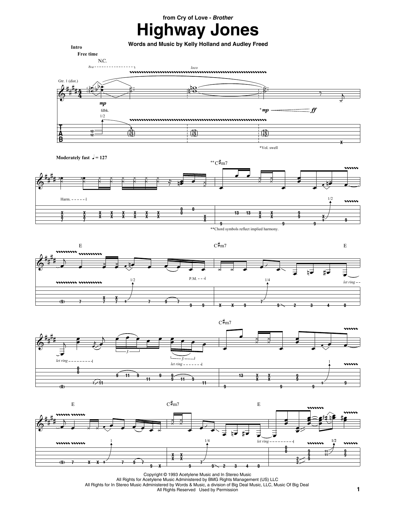 Cry Of Love Highway Jones Sheet Music Notes & Chords for Guitar Tab - Download or Print PDF