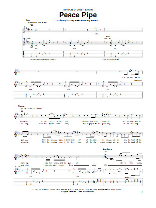 Cry Of Love Peace Pipe Sheet Music Notes & Chords for Guitar Tab - Download or Print PDF