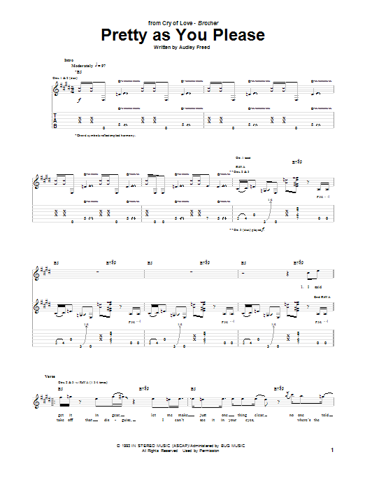 Cry Of Love Pretty As You Please Sheet Music Notes & Chords for Guitar Tab - Download or Print PDF