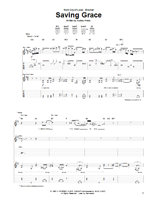 Cry Of Love Saving Grace Sheet Music Notes & Chords for Guitar Tab - Download or Print PDF