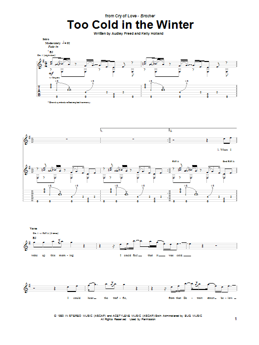 Cry Of Love Too Cold In The Winter Sheet Music Notes & Chords for Guitar Tab - Download or Print PDF