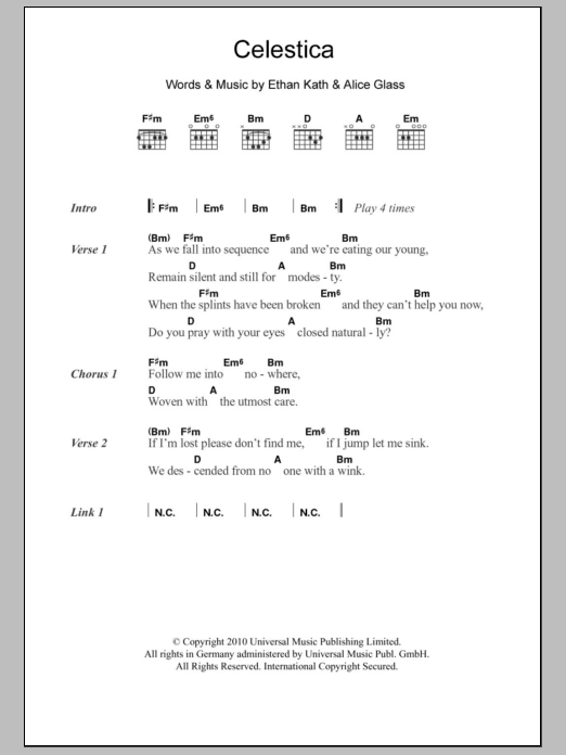 Crystal Castles Celestica Sheet Music Notes & Chords for Lyrics & Chords - Download or Print PDF