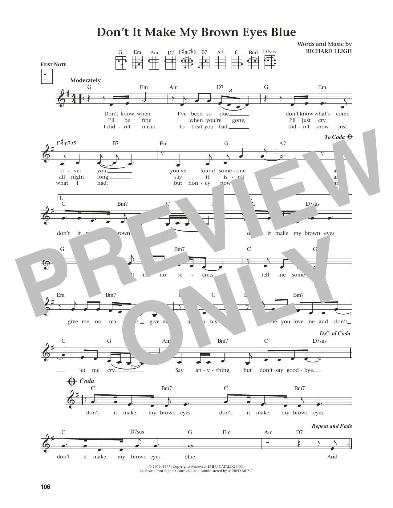 Crystal Gayle Don't It Make My Brown Eyes Blue (from The Daily Ukulele) (arr. Jim Beloff) Sheet Music Notes & Chords for Ukulele - Download or Print PDF