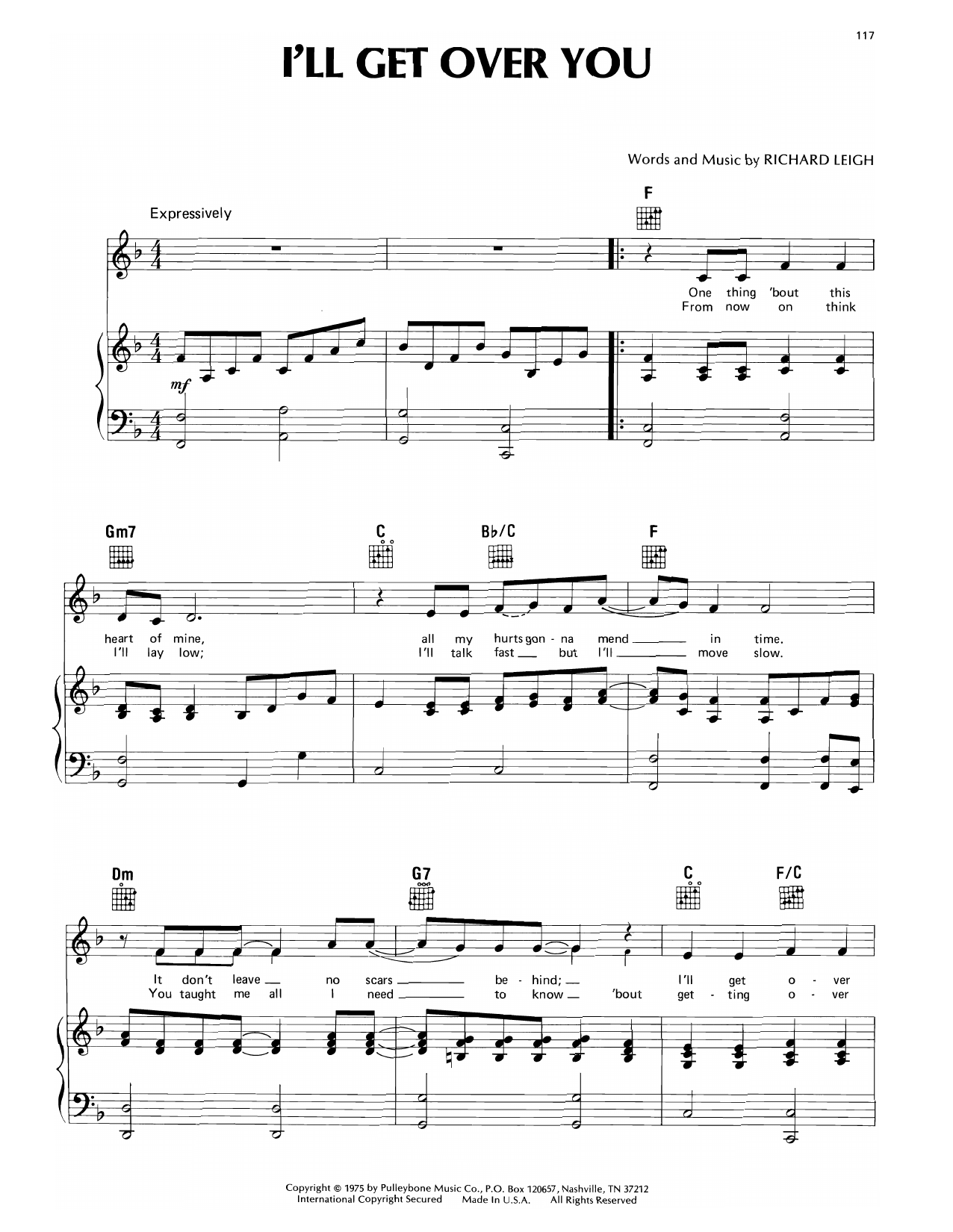 Crystal Gayle I'll Get Over You Sheet Music Notes & Chords for Piano, Vocal & Guitar (Right-Hand Melody) - Download or Print PDF