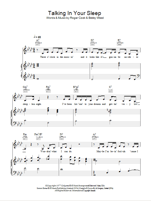 Crystal Gayle Talking In Your Sleep Sheet Music Notes & Chords for Guitar Chords/Lyrics - Download or Print PDF