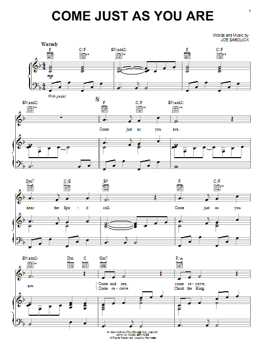 Crystal Lewis Come Just As You Are Sheet Music Notes & Chords for Piano, Vocal & Guitar (Right-Hand Melody) - Download or Print PDF