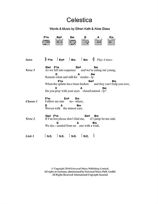 Crystal Castles Celestica Sheet Music Notes & Chords for Lyrics & Chords - Download or Print PDF