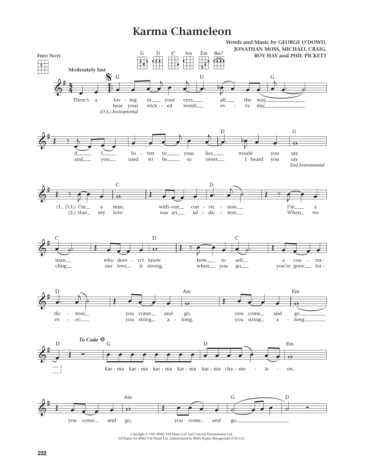 Culture Club Karma Chameleon (from The Daily Ukulele) (arr. Jim Beloff) Sheet Music Notes & Chords for Ukulele - Download or Print PDF