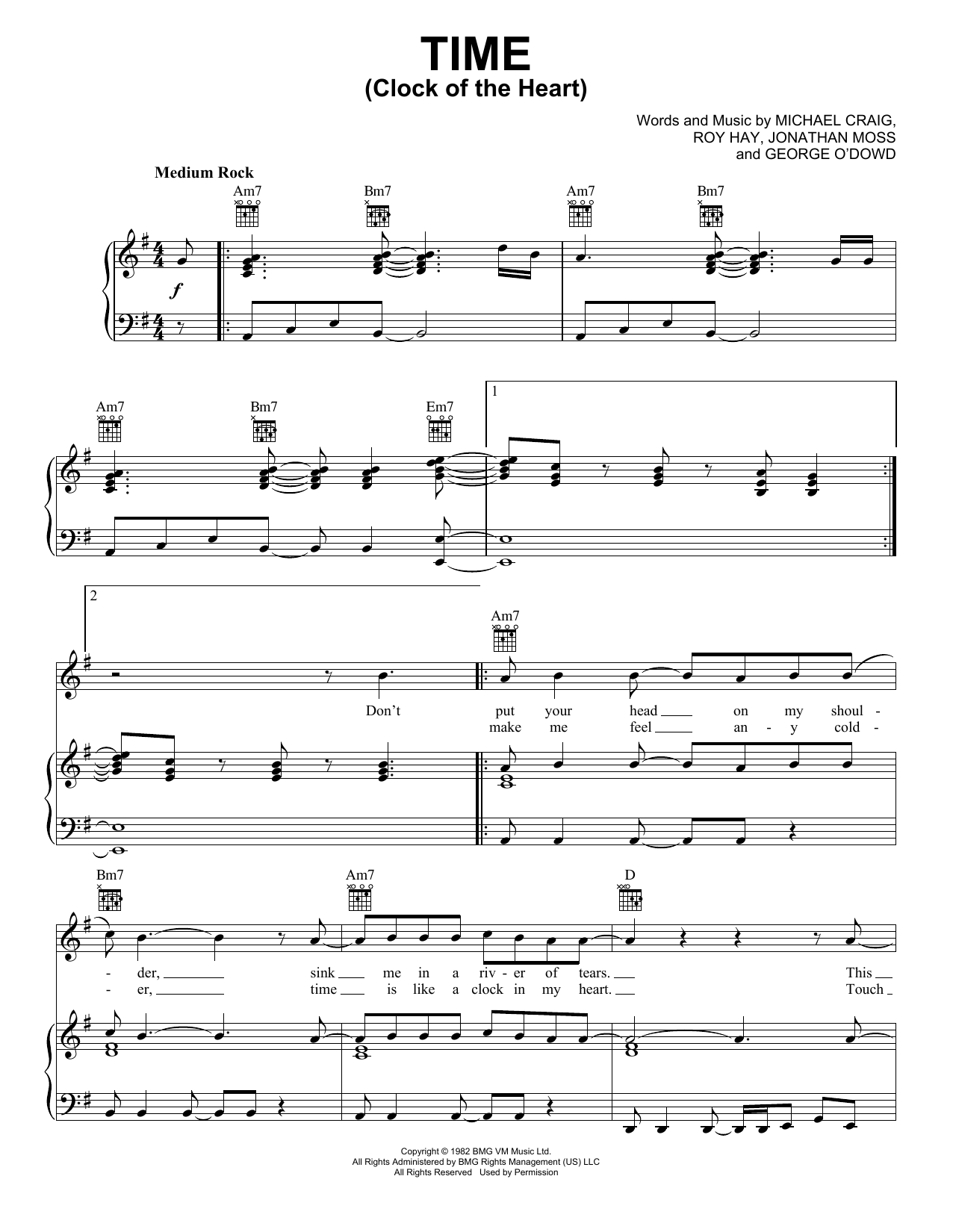 Culture Club Time (Clock Of The Heart) Sheet Music Notes & Chords for Piano, Vocal & Guitar (Right-Hand Melody) - Download or Print PDF