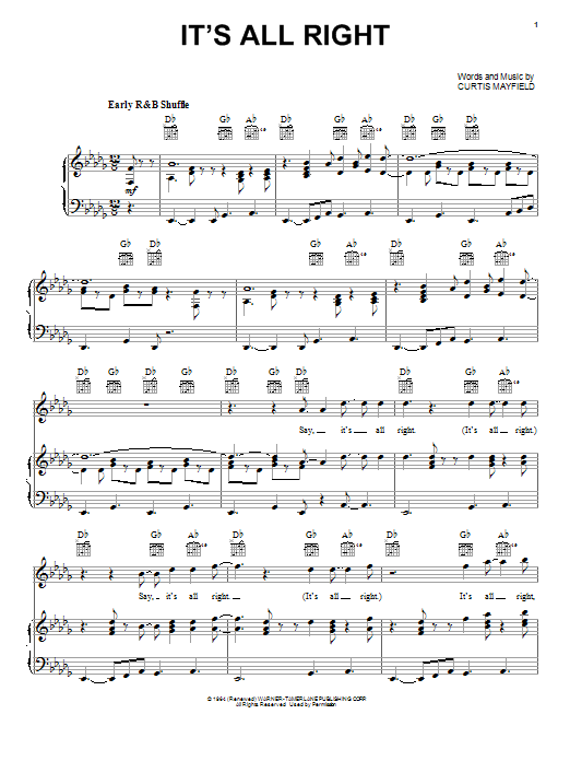 Curtis Mayfield It's All Right Sheet Music Notes & Chords for Piano, Vocal & Guitar (Right-Hand Melody) - Download or Print PDF