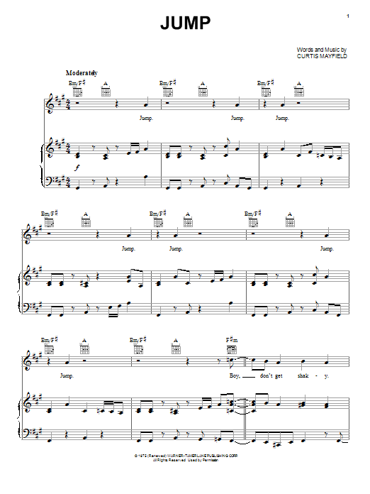 Curtis Mayfield Jump Sheet Music Notes & Chords for Piano, Vocal & Guitar (Right-Hand Melody) - Download or Print PDF