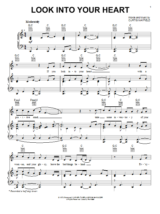 Curtis Mayfield Look Into Your Heart Sheet Music Notes & Chords for Piano, Vocal & Guitar (Right-Hand Melody) - Download or Print PDF