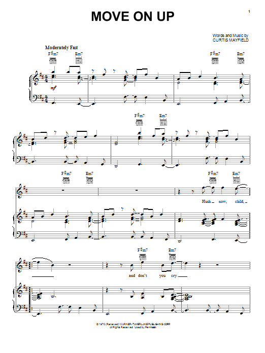 Curtis Mayfield Move On Up Sheet Music Notes & Chords for Piano, Vocal & Guitar (Right-Hand Melody) - Download or Print PDF