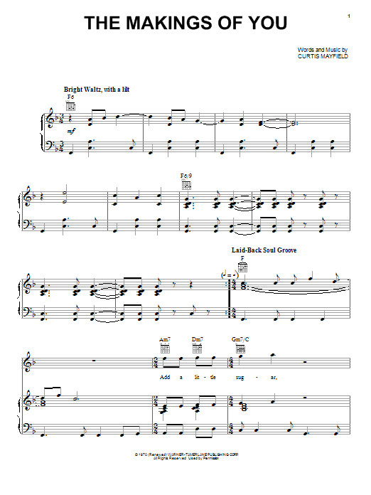 Curtis Mayfield The Makings Of You Sheet Music Notes & Chords for Piano, Vocal & Guitar (Right-Hand Melody) - Download or Print PDF