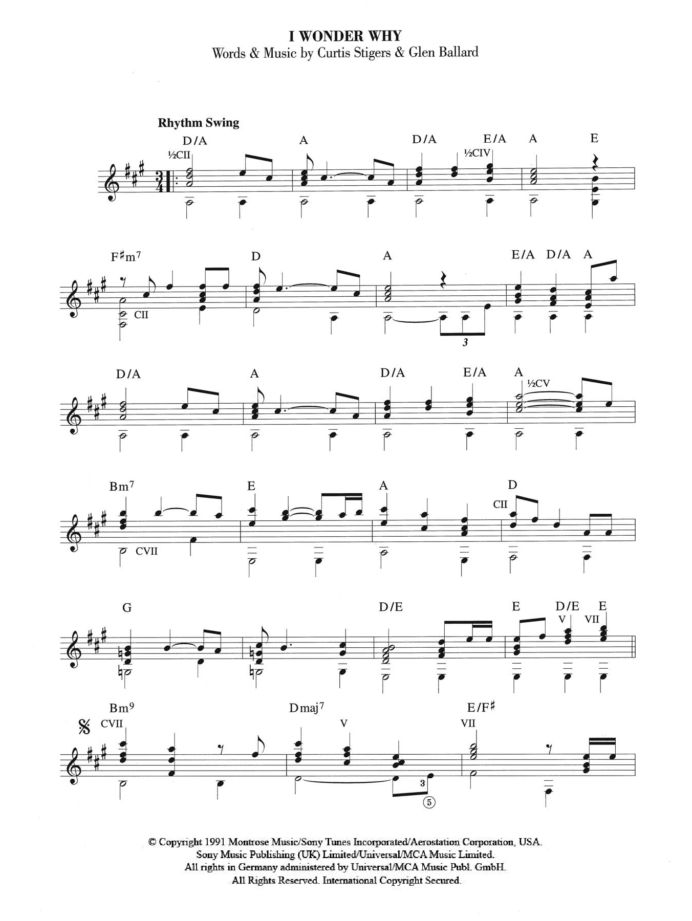 Curtis Stigers I Wonder Why Sheet Music Notes & Chords for Guitar - Download or Print PDF