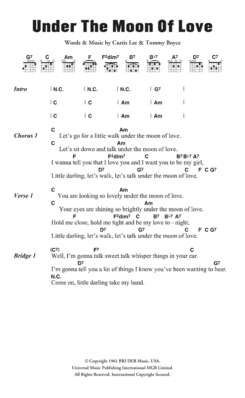 Curtis Lee Under The Moon Of Love Sheet Music Notes & Chords for Lyrics & Chords - Download or Print PDF