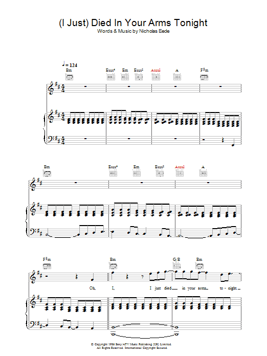 Cutting Crew (I Just) Died In Your Arms Tonight Sheet Music Notes & Chords for Piano, Vocal & Guitar - Download or Print PDF