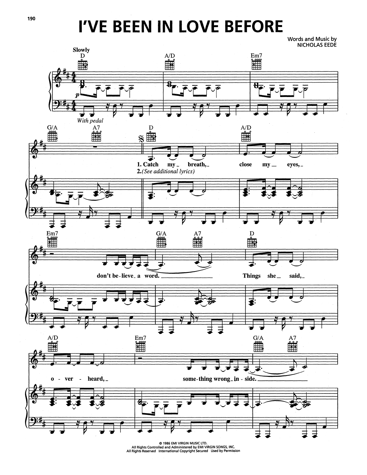 Cutting Crew I've Been In Love Before Sheet Music Notes & Chords for Piano, Vocal & Guitar Chords (Right-Hand Melody) - Download or Print PDF Cutting Crew I've Been In Love Before Sheet Music Notes & Chords for Piano, Vocal & Guitar Chords (Right-Hand Melody) - Download or Print PDF