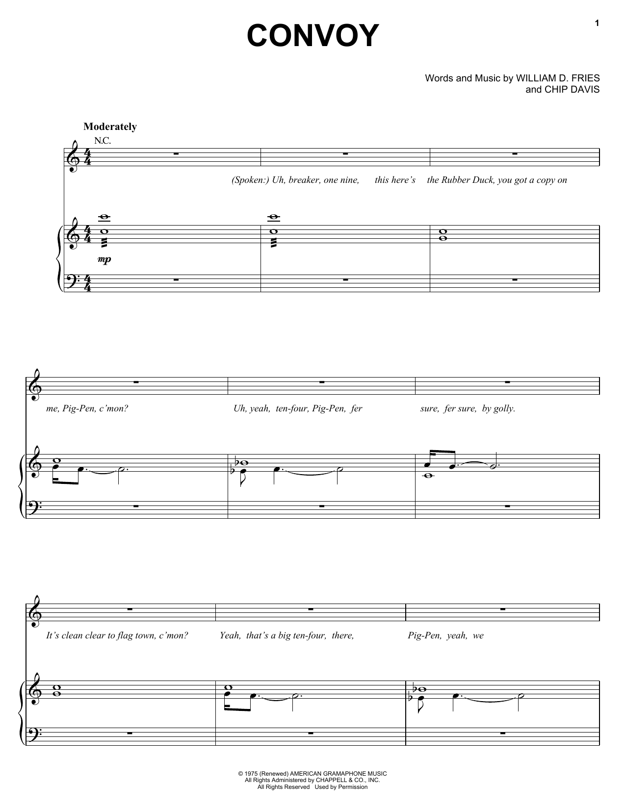 C.W. McCall Convoy Sheet Music Notes & Chords for Piano, Vocal & Guitar (Right-Hand Melody) - Download or Print PDF