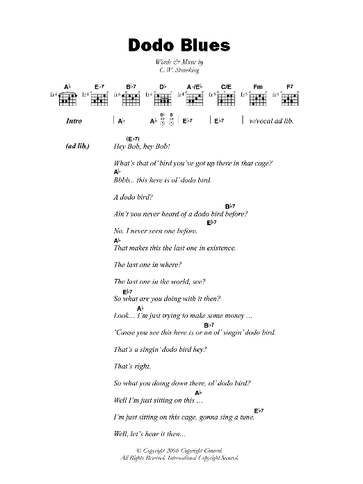 C.W. Stoneking Dodo Blues Sheet Music Notes & Chords for Lyrics & Chords - Download or Print PDF