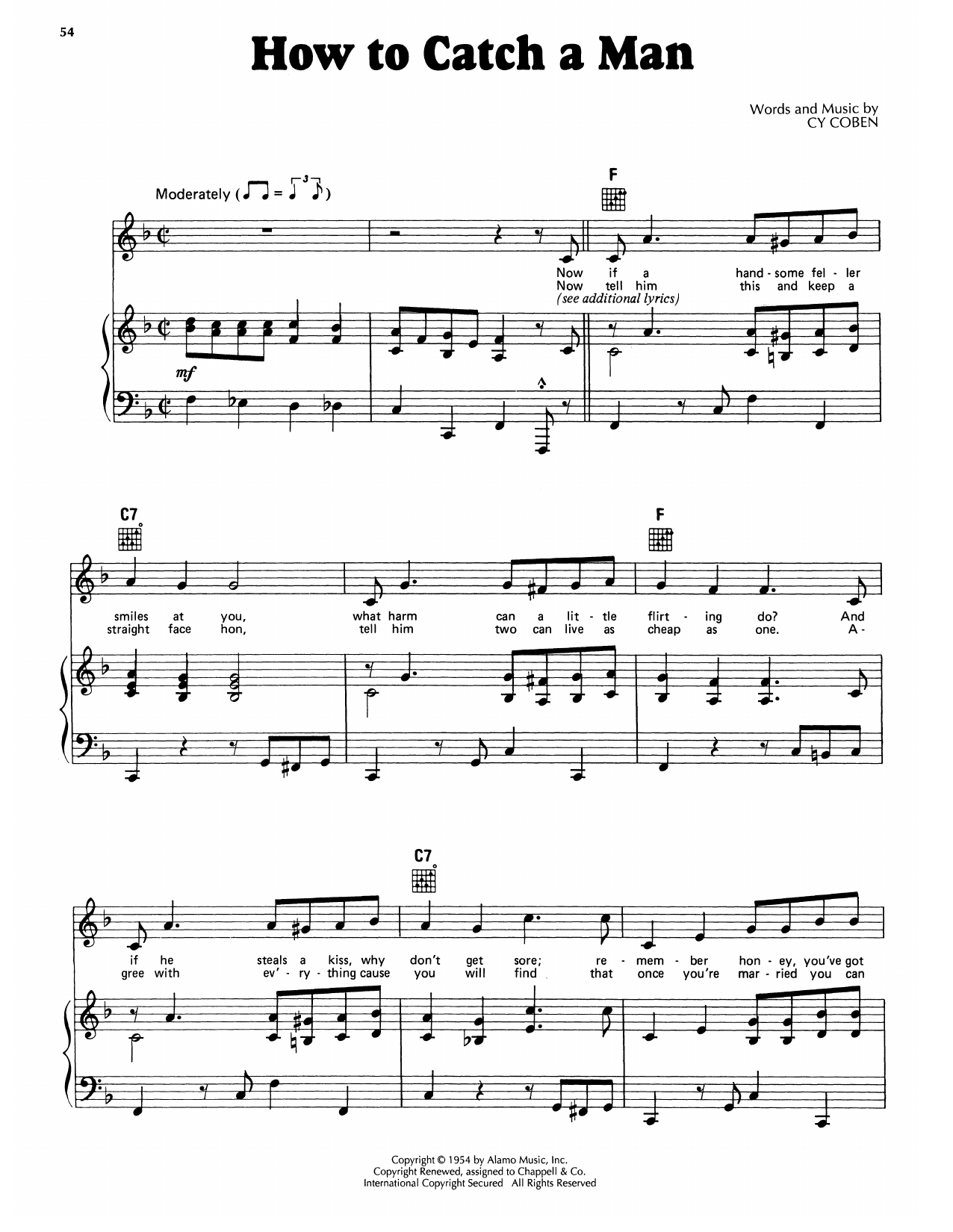 Cy Coben How To Catch A Man Sheet Music Notes & Chords for Piano, Vocal & Guitar Chords (Right-Hand Melody) - Download or Print PDF