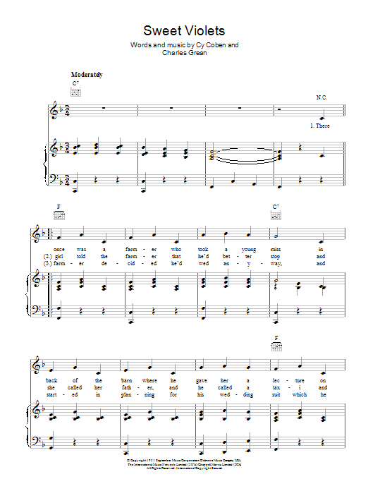 Cy Coben Sweet Violets Sheet Music Notes & Chords for Piano, Vocal & Guitar (Right-Hand Melody) - Download or Print PDF